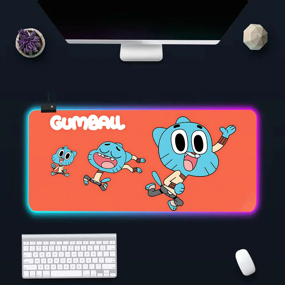 Animation Amazing World Gumball RGB Pc Gamer Keyboard Mouse Pad Mousepad LED Glowing Mouse Mats Rubber Gaming Computer Mausepad