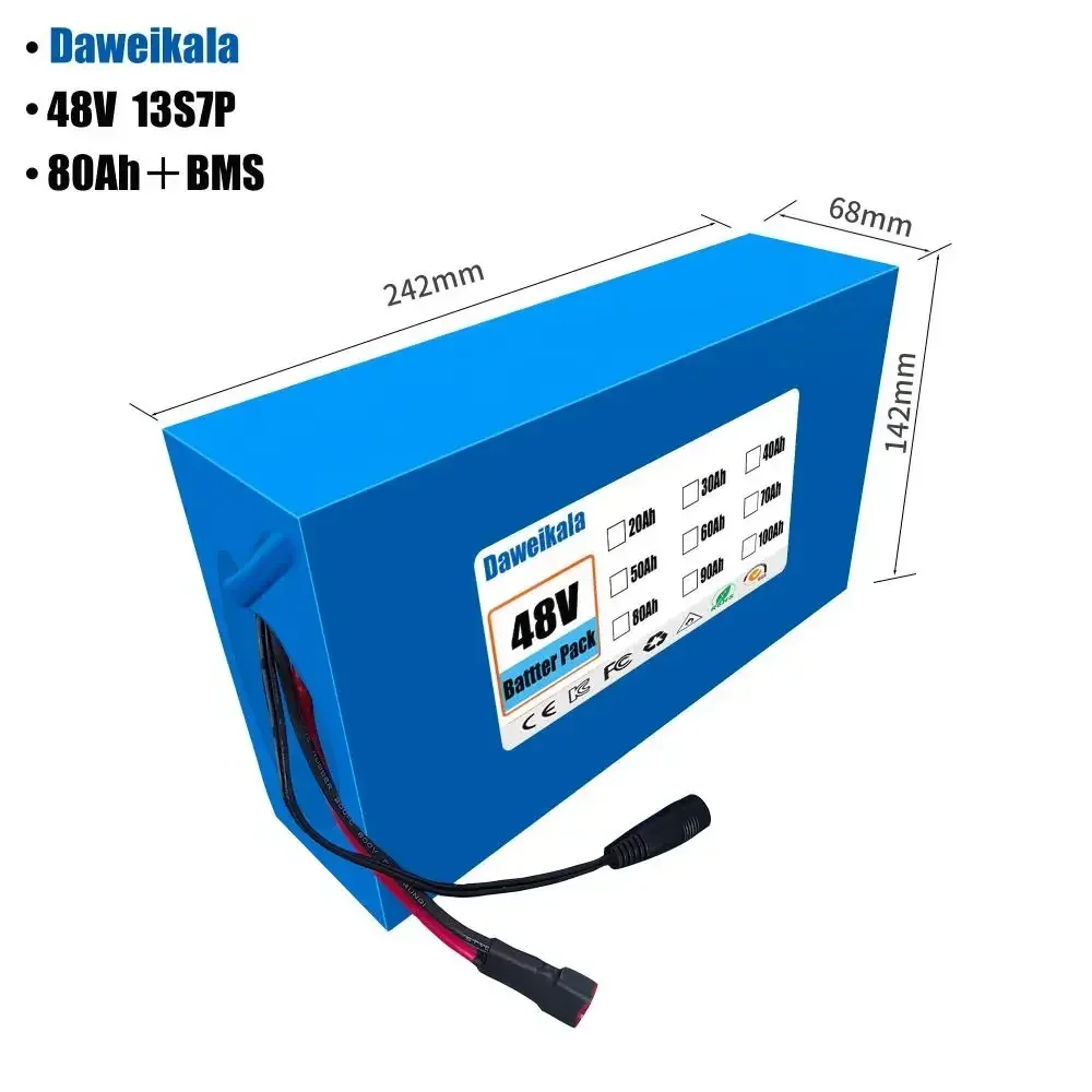 

New 48V lithium-ion battery pack for 2025, 100AH 13S7P, 48V 100000mAh 2000W electric battery, BMS with built-in 50A+charger