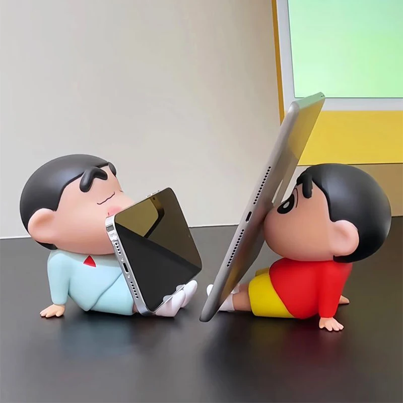 Crayon Shin-Chan Phone Holder Kawaii Anime Desktop Ornaments Cartoon Watching TV Phone Support Cute Doll Decorations Girls Gifts