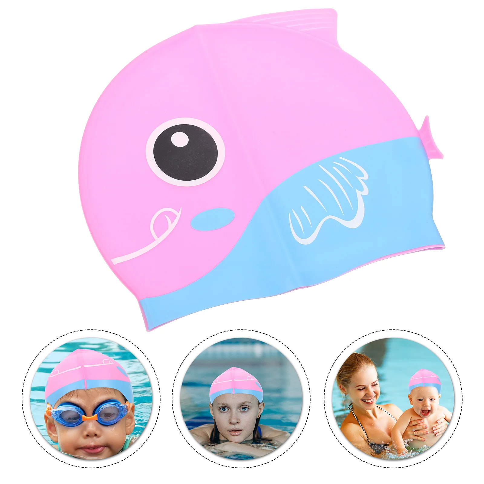 

Silicone Cartoon Swimcap Extended Brim Hair Hold Comfortable Toddlers Swim Caps Kids Waterproof Ear Protection