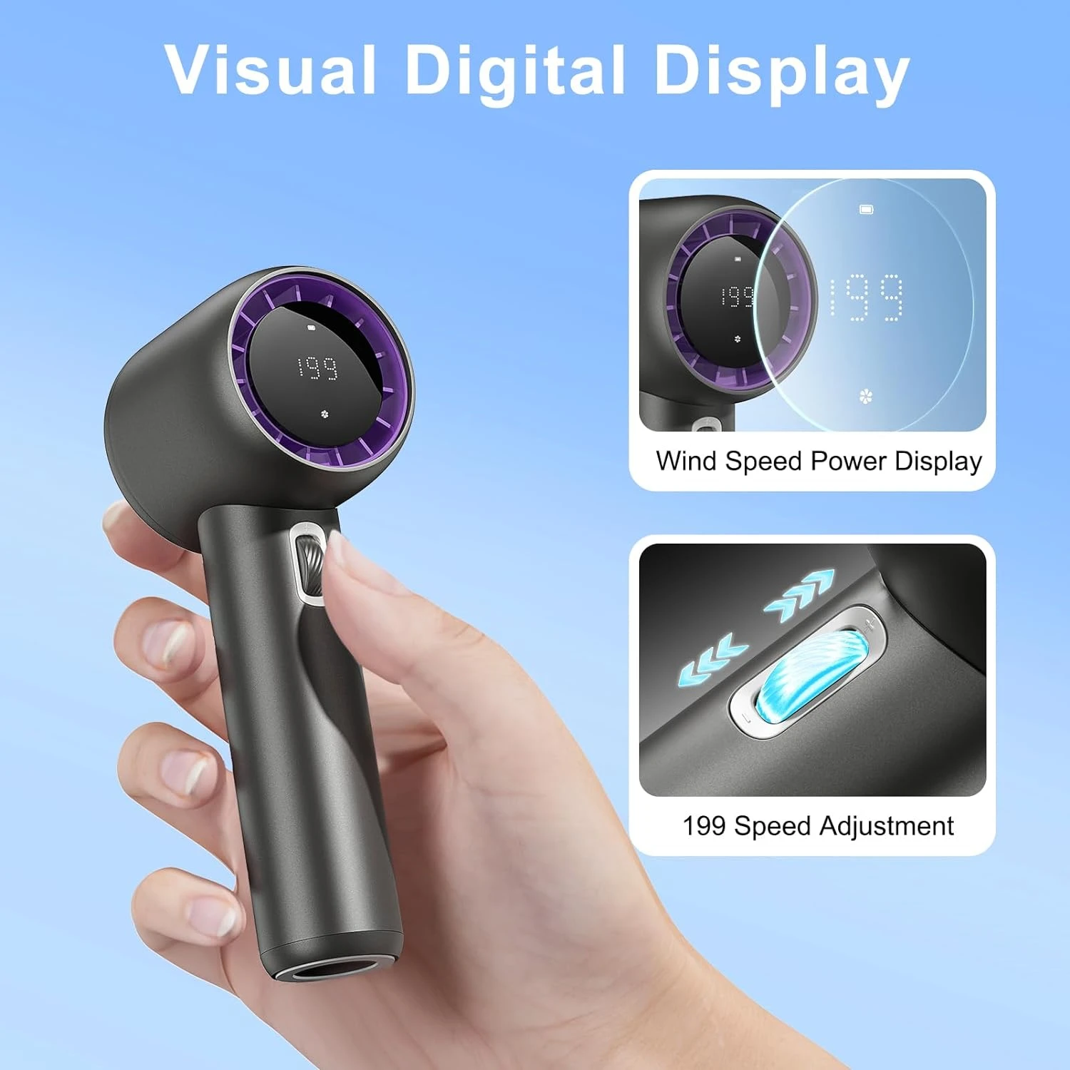 مروحة محمولة صغيرة الحجم محمولة مع سرعة عالية قابلة للتعديل للرجال والنساء - مثالية للاستخدام أثناء التنقل - تتضمن Rech