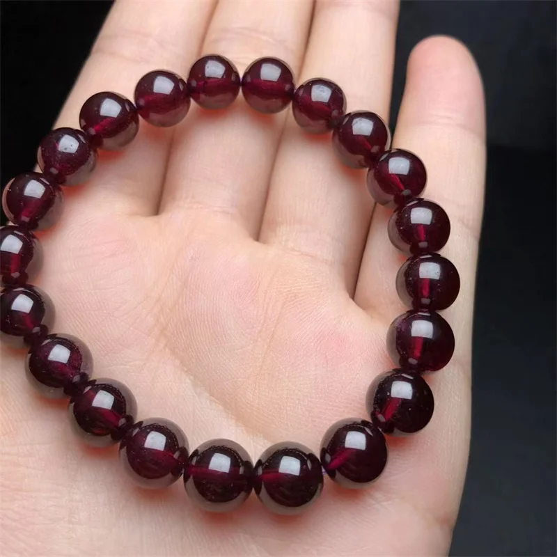 Natural Garnet Bracelet Bangle Bead Crystal Healing Stone Stretch Polychrome Gemstone For Women Birthday Present Lover Gift 1pcs