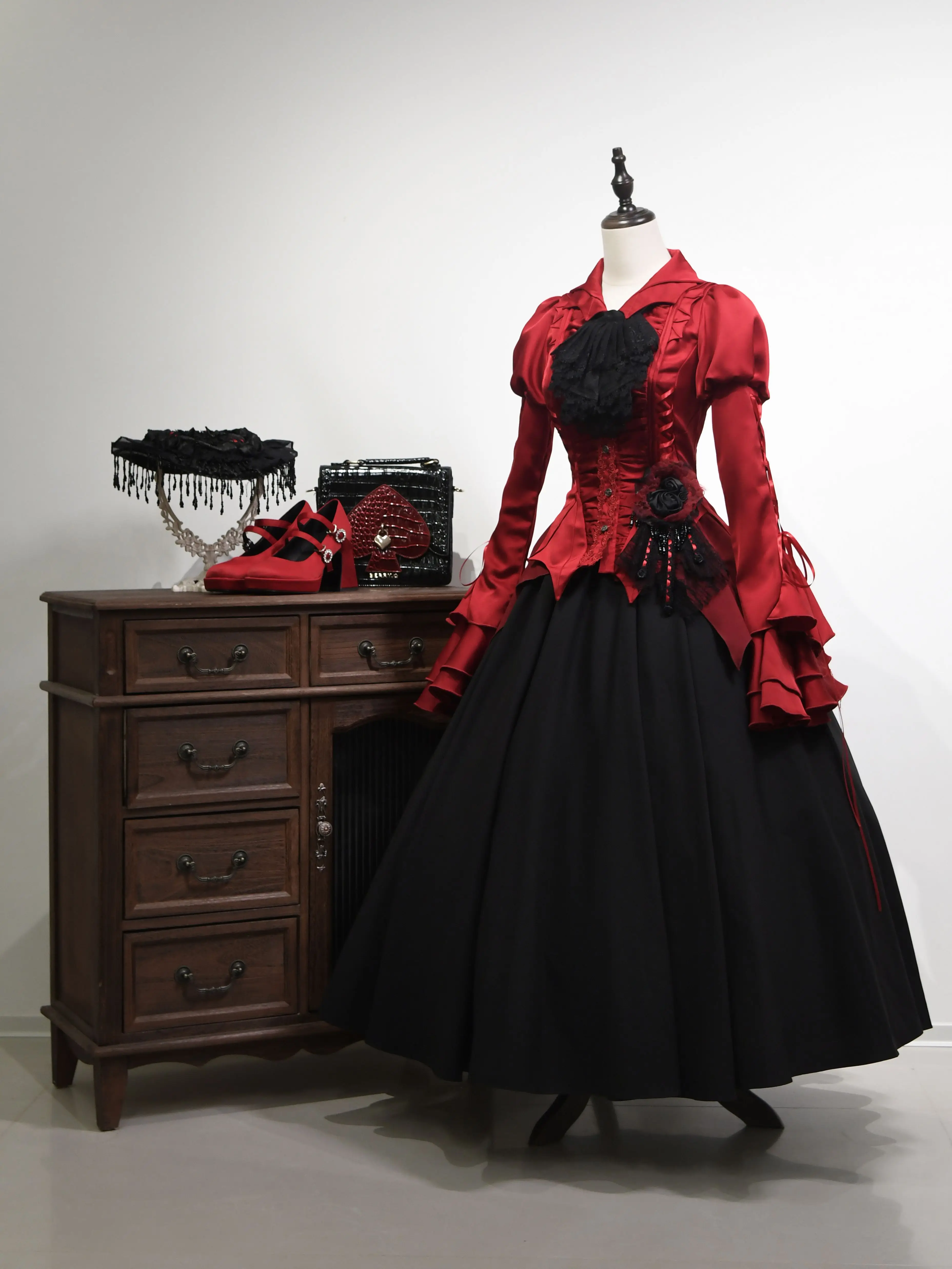 ~Endless Night~Gothic Lolita Shirt with Batwing Collar and Puffy Sleeves by Flower Messenger PRE ORDER / 4 months