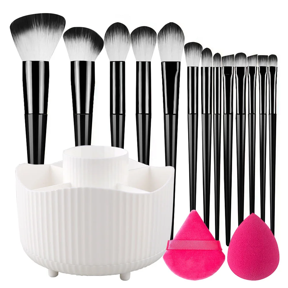 13 個のメイクブラシセットソフトふわふわアイシャドウブラッシュメイクブラシファンデーション化粧ツール収納ボックスメイクスポンジパウダーパフ