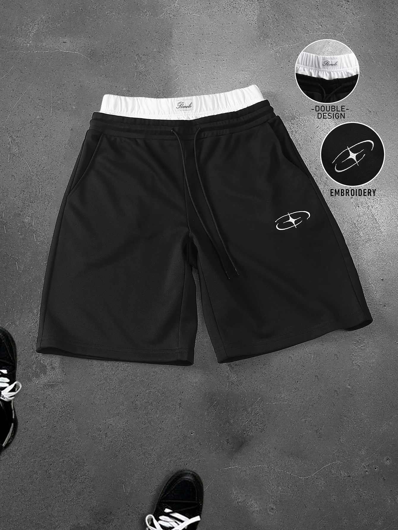 

Men's Oversized Streetwear Shorts Brand Dual Waist Star Cross Embroidery Polyester Black Multi Color Shorts S-2XL All Size 1Pc