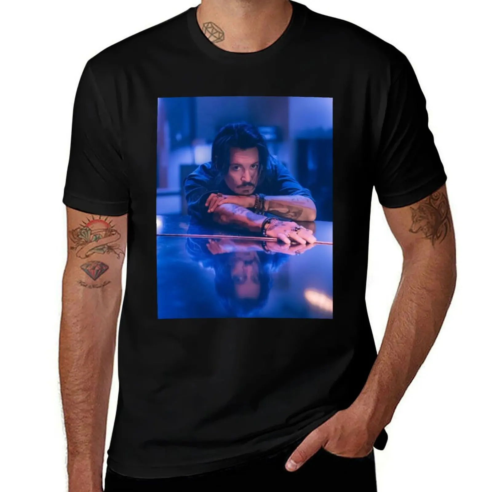 

johnny depp blue T-Shirt Casual Simple Design Short Sleeve Shirt