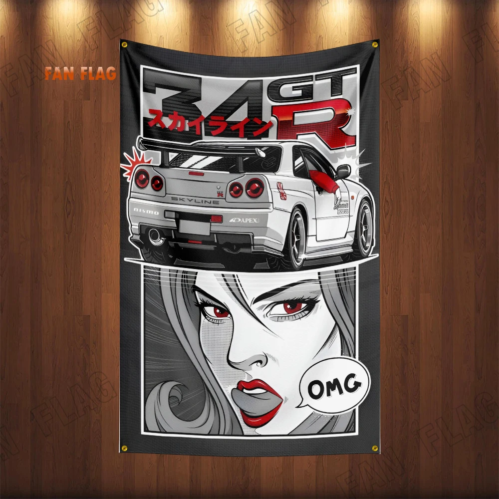 90X150CM JDMs GTR Flag Car Banner Poster Tapestry For Party Banners Table Wall Decoration Room Home Outdoor Decor Racing R34 R35