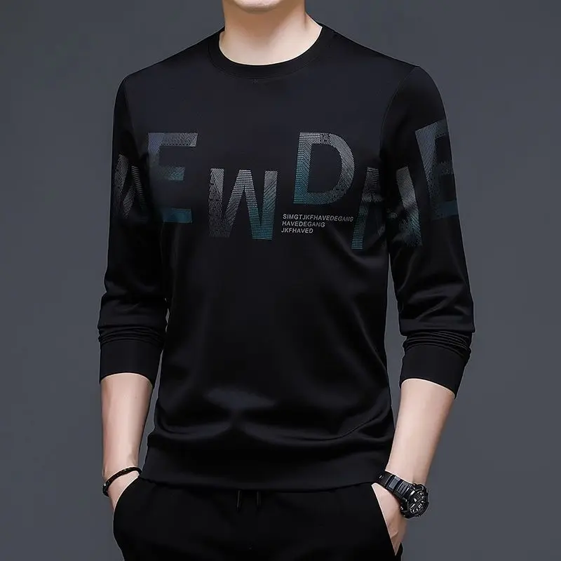 Male Pullover Round Neck Men's T-shirts Printed Baggy Blue Sweatshirt Korean Autumn One Piece Original Luxury Size High Brand Xl