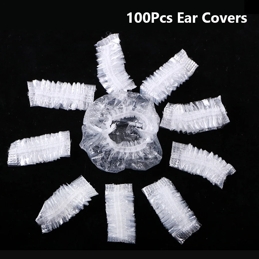 100Pcs Transparent Disposable Waterproof Ear Covers for Bath Shower Hair Salon Coloring Protector Caps