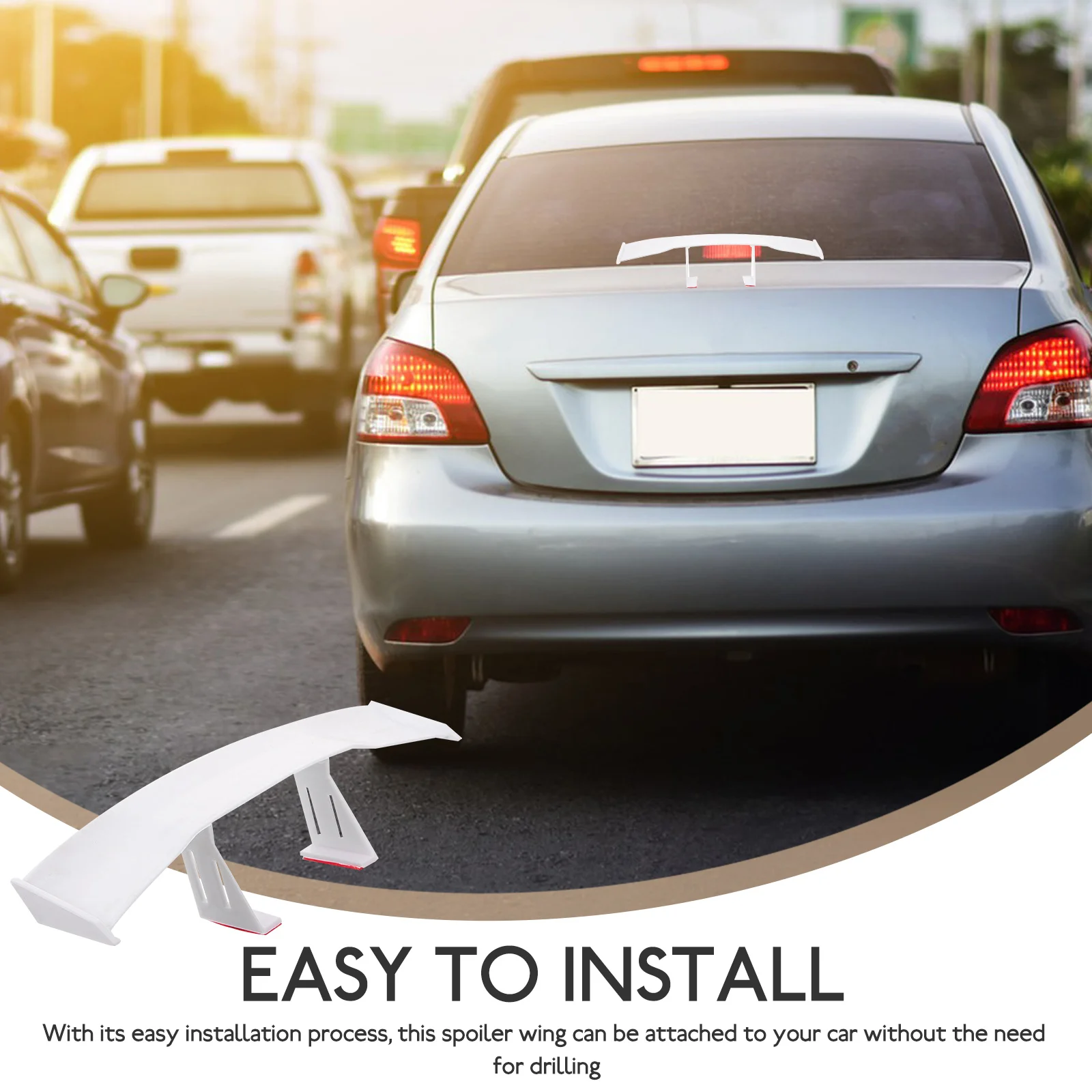 Universal Fit FRP Spoiler Wing Lightweight Rear Tail Wing for Cars Trunk Small Non-Obstructive View Easy Install No