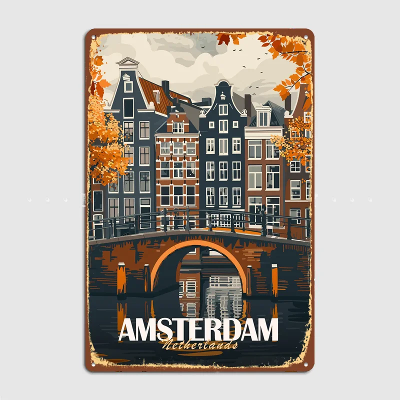 Amsterdam Canal Bridge Metal Custom Sign Living Room Wall Indoor Decor Room Decoration Bedroom Posters Home Decor