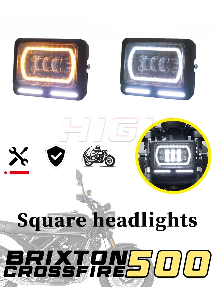 For BRIXTON CROSSFIRE 500 Motorcycle Modified Square LED Headlamp High Low Beam DRL Headlight Assembly