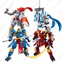 2024 Sluban Sword Shield Knight Super Robot Building Blocks Manned Deformed Mechs Model Action Figures Bricks Boys For Toy Gifts