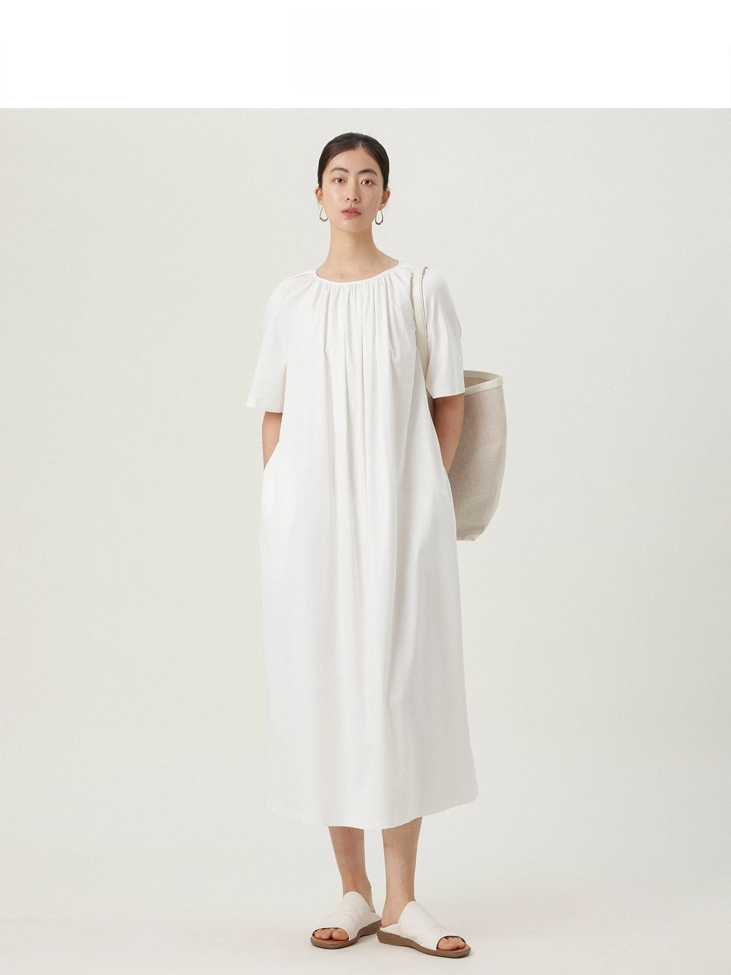 

l Series Women's Dr 70S Cotton Double-sided Silk Luster Skin-friendly Cool Feeling Gathered Skirt Summer Dr