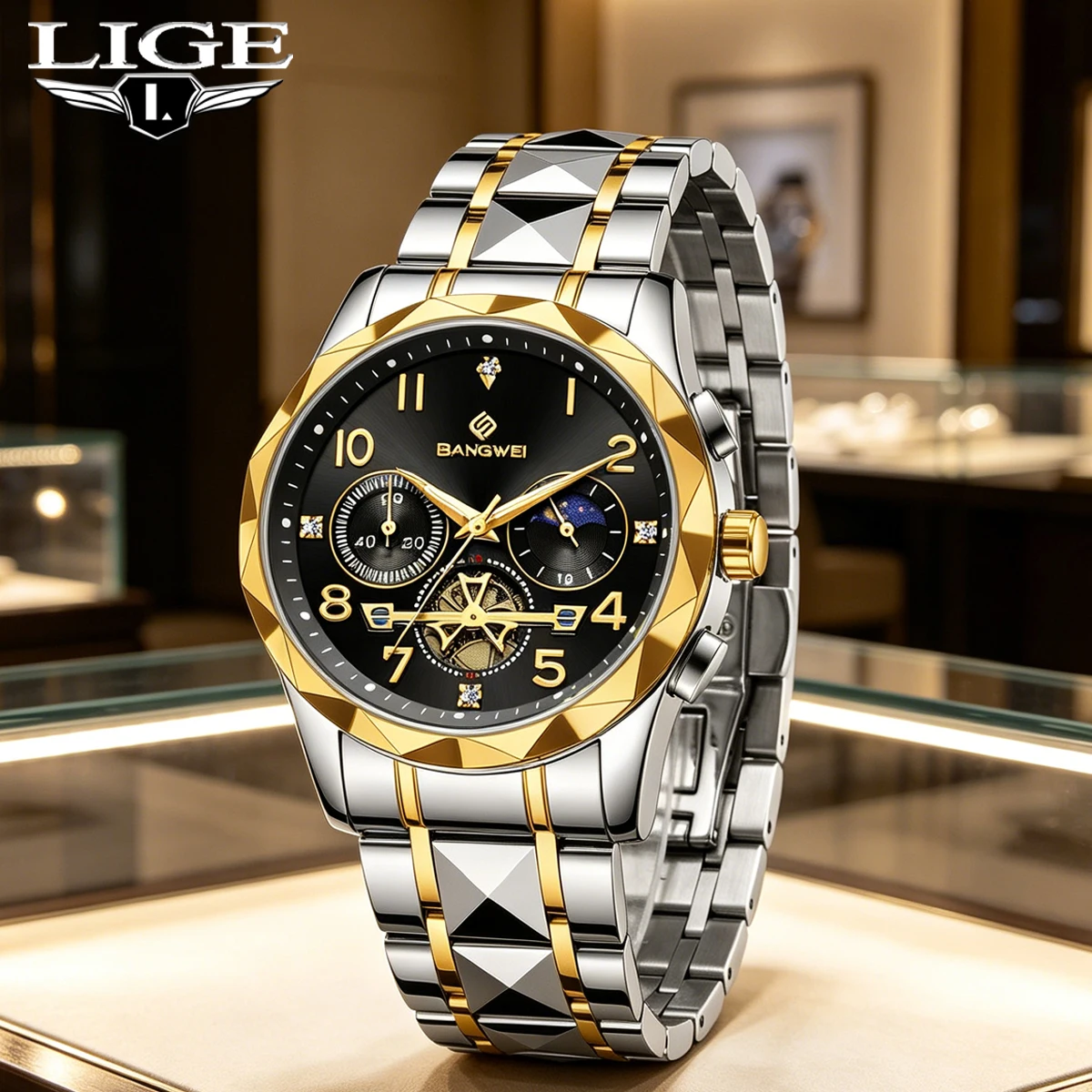 

LIGE Luxury Sports Watch Men Stainless Steel Man Quartz Wristwatch Waterproof Luminous Chronograph Men's Watches Clock Reloj