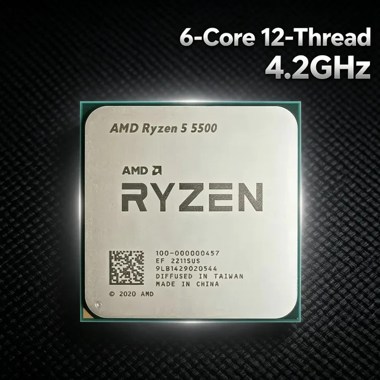Processeur AMD Ryzen 5 5500 6 cœurs 12 threads 4,2 GHz 65 W TDP 16 Mo de cache L3 Socket AM4 pour ordinateur de bureau