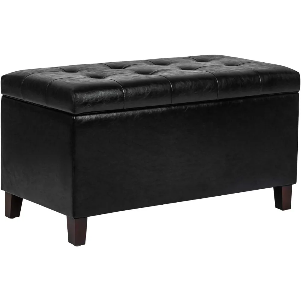 Storage Ottoman Bench, Faux Leather Upholstered End of Bed Bench with Safety Hinge Wooden Legs, for Entryway Bedroom