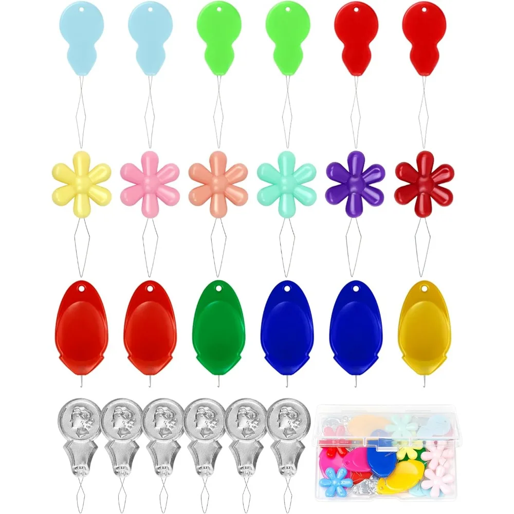 Kit de 24 enhebradores de agujas, 4 tipos, para coser a mano/máquina, con caja transparente.