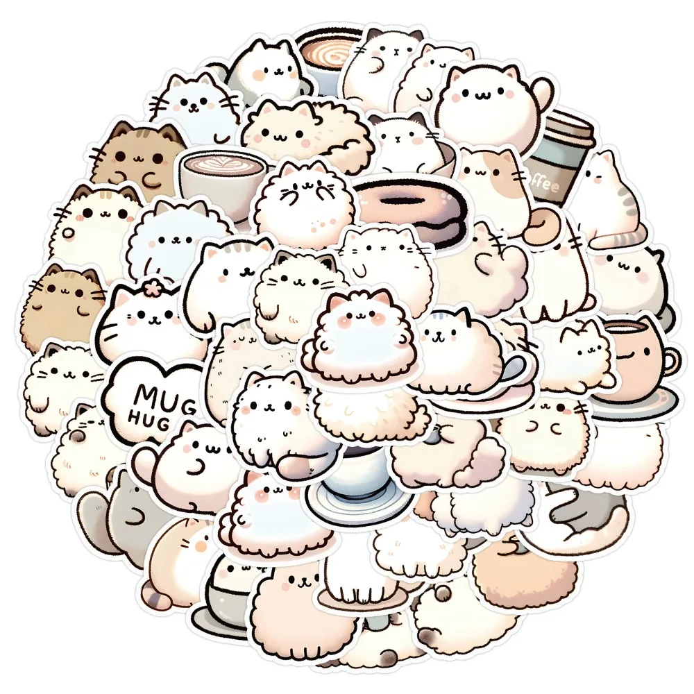 10/30/50PCS Small Fresh Cartoon Adorable Cat And Coffee Design Graffiti Decals For Phone Laptop Suitcase Notebook Skateboard