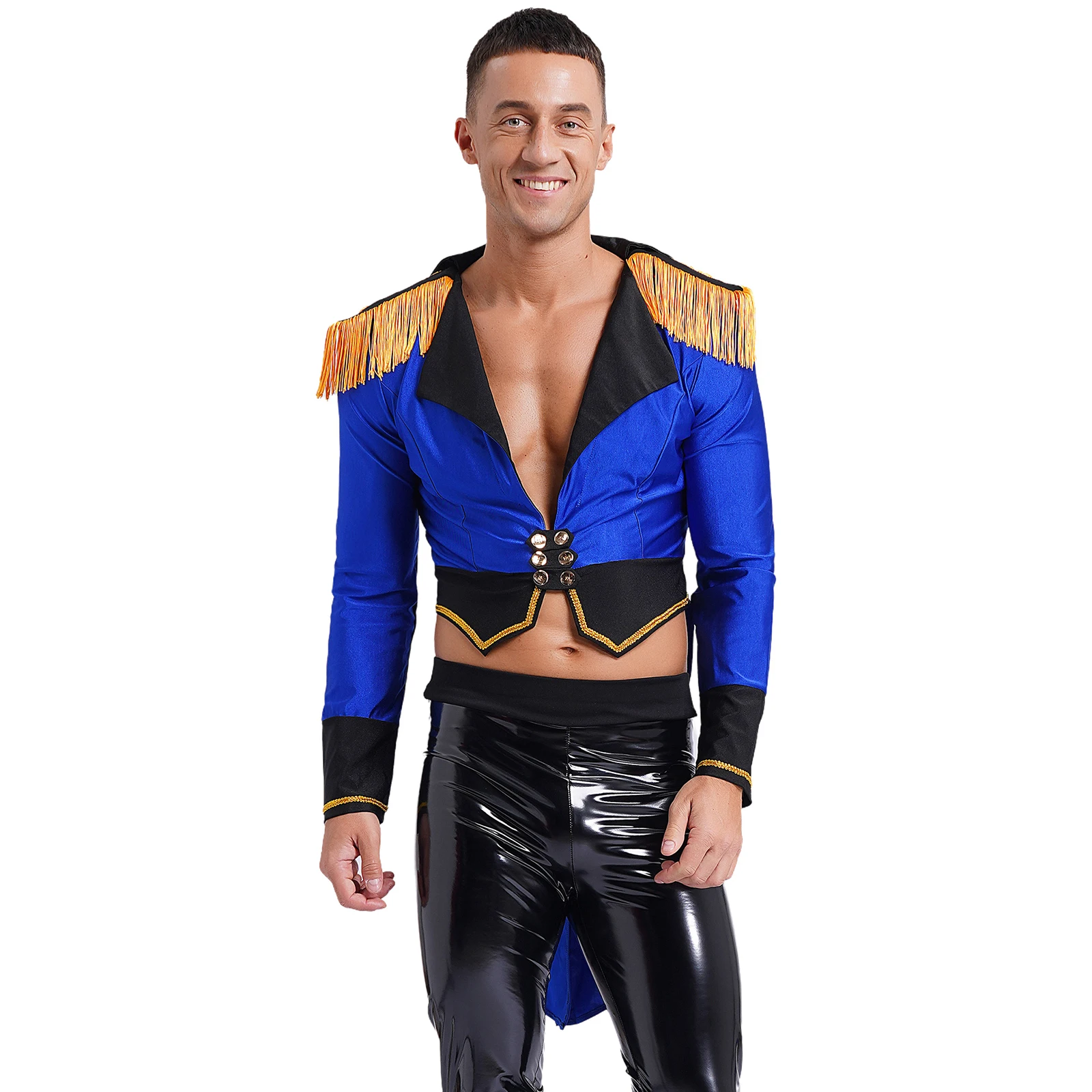 Mens Circus Outerwear Circus Ringmaster Magician Halloween Cosplay Costume Long Sleeve Deep V Neck Double-Breasted Tailcoat