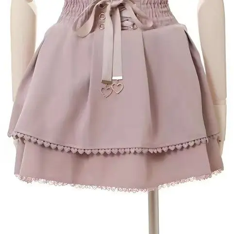 Jirai Kei Sweet Lolita Skort 2024, Sommer – Doppelschleife, hoher Taillen-Kurzrock mit Lederschnalle, schmale Passform, verstellbare Taille – Detail 19