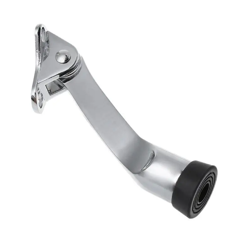 652F Zinc Alloy Satin Chrome Lever Door Stopper With Rubber Feet Mounted Holder