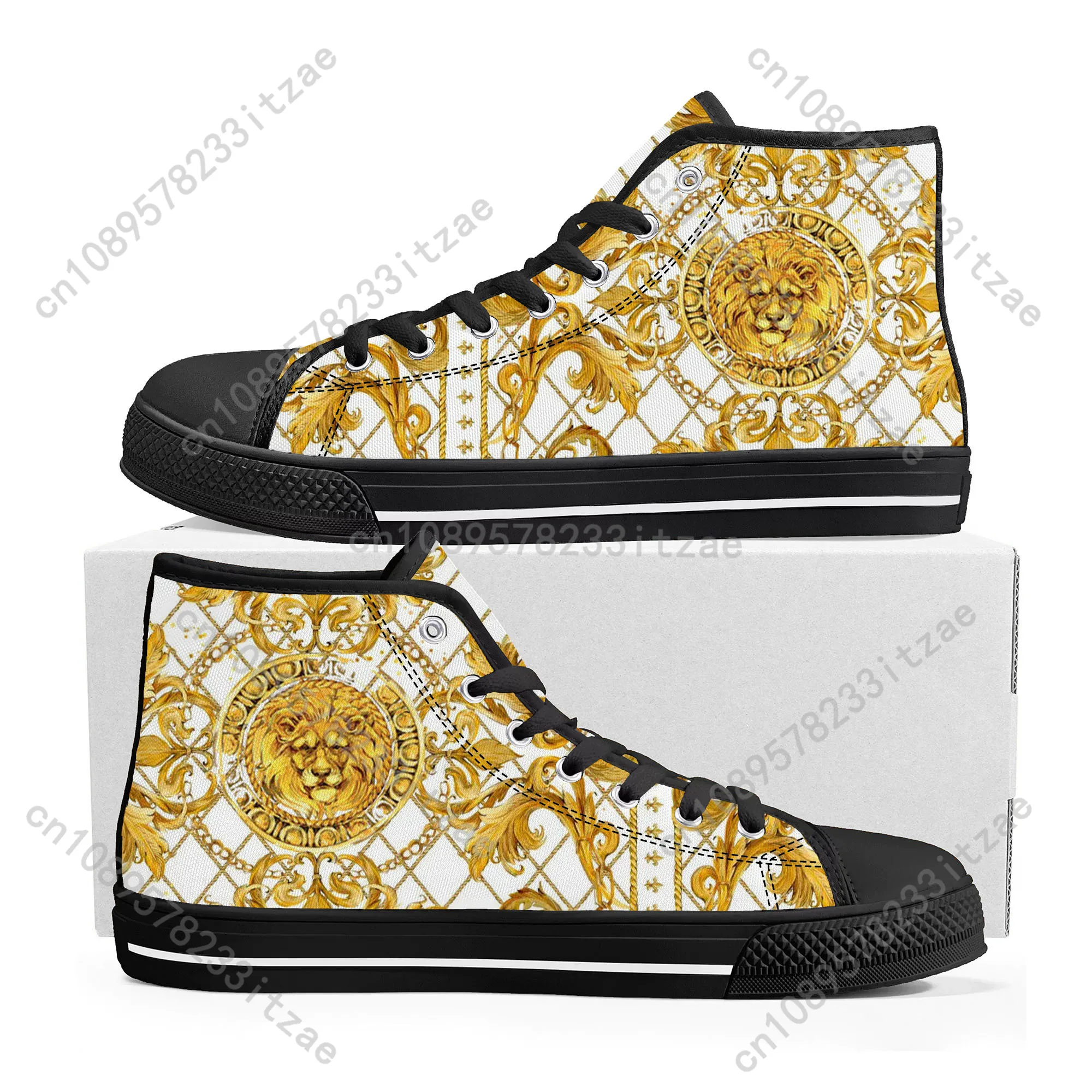 

Luxury Golden Floral Prints High Top Sneakers Mens Womens Teenager High Quality Canvas Sneaker couple Casual Shoe Custom Shoes