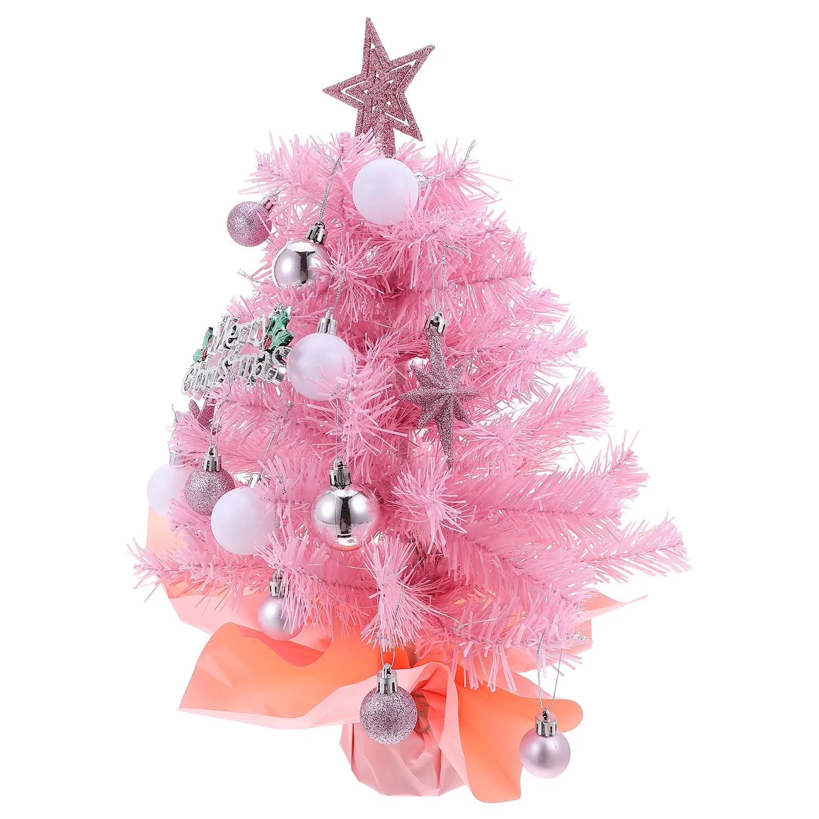 

Mini Christmas Tree Pink Tabletop Artificial Prelit Star Topper Ball Ornaments Holiday Indoor Decor 2ft Small Desk Xmas