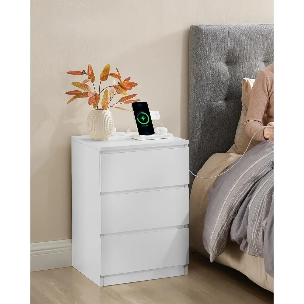 

Nightstand with Charging Station, 2 AC Outlets, 2 USB Ports, Beveled Drawer Fronts, for Bedroom, Modern