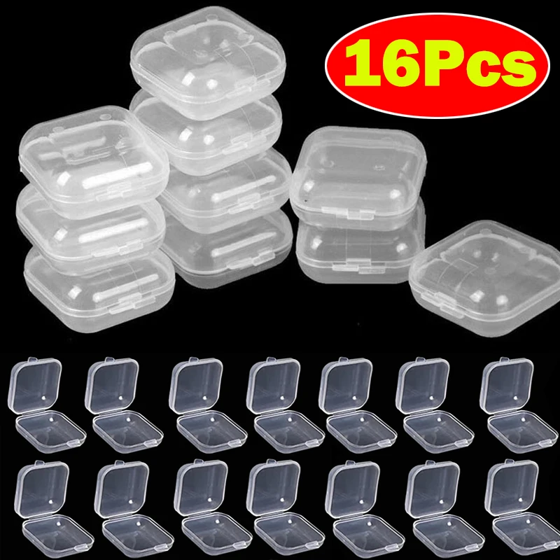 16pcs Jewelry Storage Box Transparent Small Square Box Ring Earrings Jewelry Organizer Mini Packing Multifunctionanl Storage Box