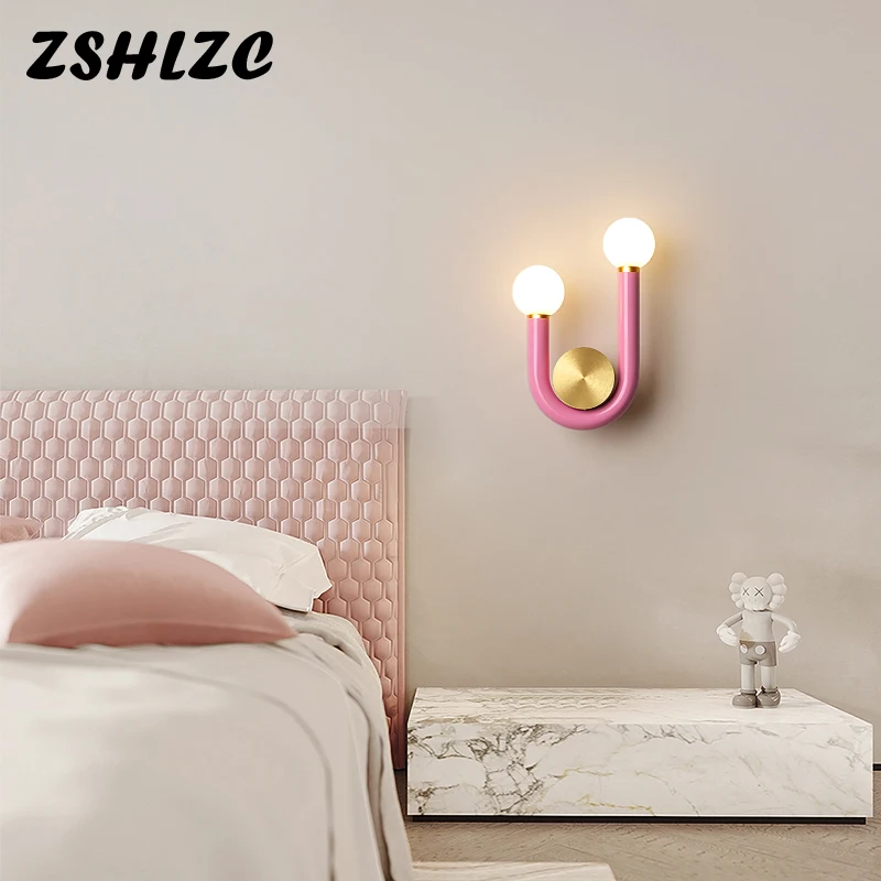 Imagem -03 - Azul Rosa Led Arandela Decoração Iluminação U-shaped Lâmpada de Parede de Cabeceira para o Quarto Sala de Estar Corredor Decorativo Luz de Parede 220v Vermelho