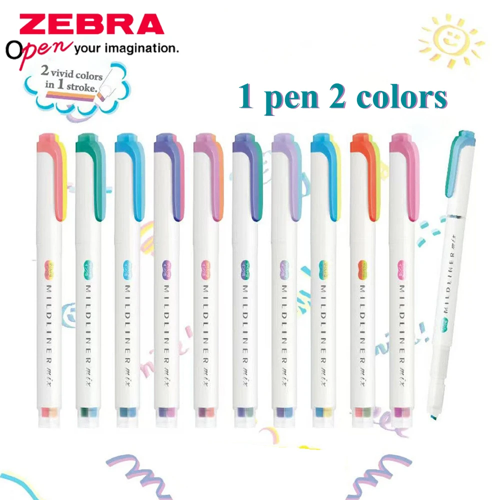 

Новые двухцветные маркеры ZEBRA WKS23 (5/10 шт.) для выделения текста, цветной рисования и пометок, милые канцелярские товары для школы и офиса