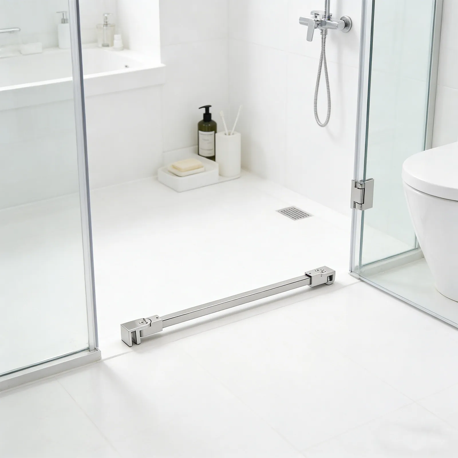 Shower Glass Door Support Bar 15.7 Stainless Steel 180 Degree Pivot Stow Flat Frameless Door Hardware Home Bathroom Enclosure