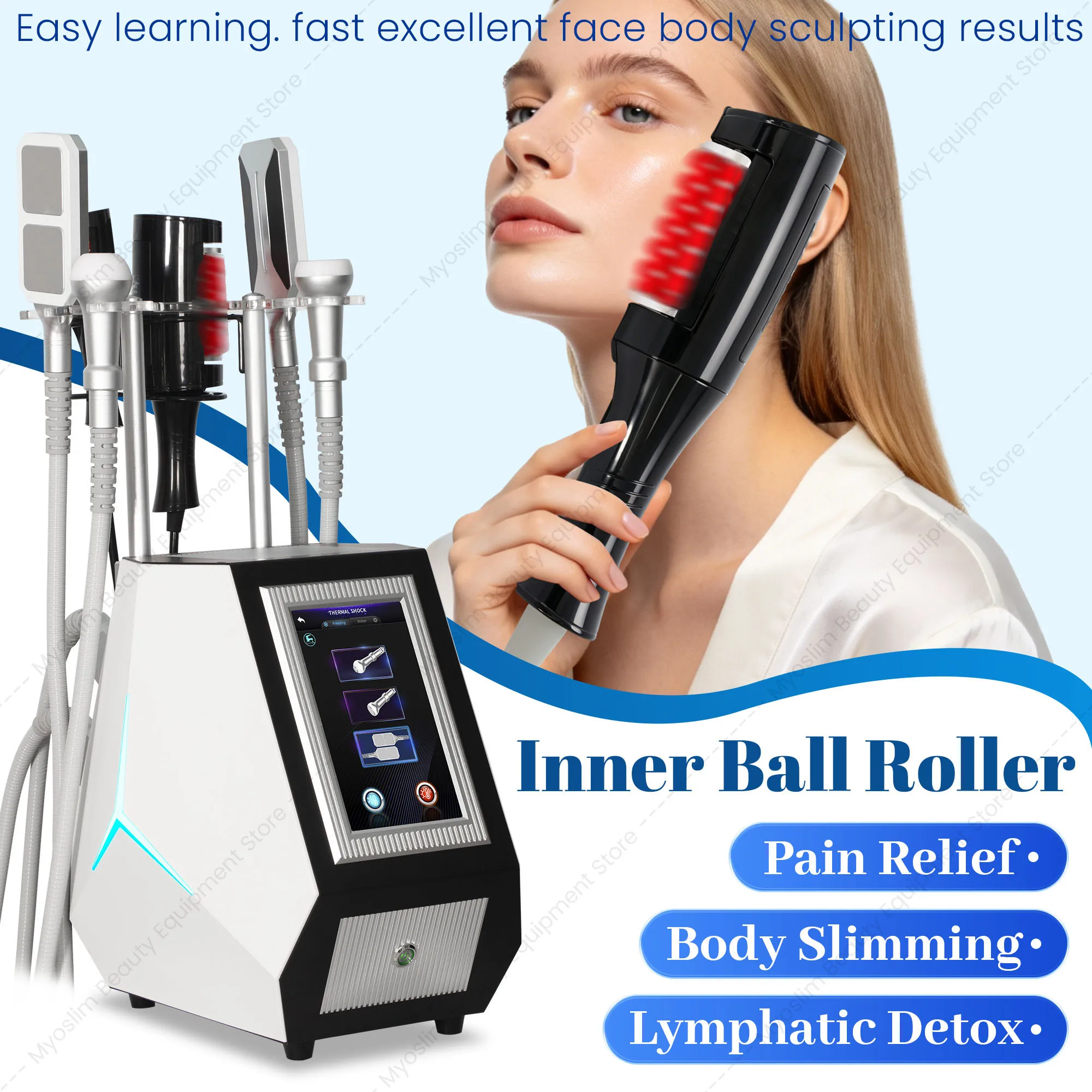 Professional Cryo Beauty Device 2 Freezing Plates + 2 Roller Heads Thermal Shock Sculpting for Weight Loss Face Neck Body Firmin