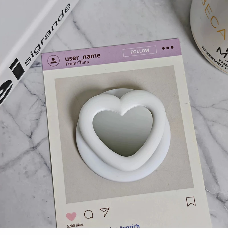 Koreanischer süßer 3D-Liebesherz-Make-up-Spiegel für Magsafe Griptok-Halter, Handy-Fingerring-Ständer, Halterung für iPhone 17 18, Mädchen-Halterung – Detail 6