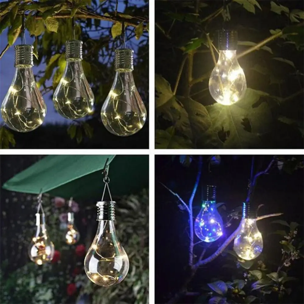 Fairy Ball LED Clear Solar Powered Retro Bulb Hanging Lamp String Light