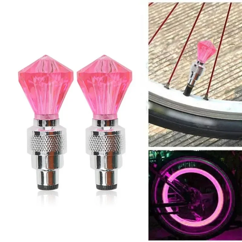 2Pcs Bicycle Valve Lights Creative Portable Universal Cycling Wheel LED Light with Battery Tyre Tire Valves Cap Bike Accessories