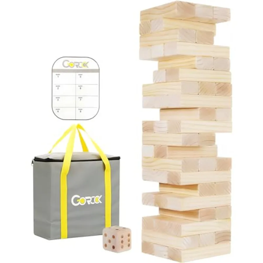 

Гигантская пирамидка Jumbo Tumble Tower, 60 больших классических деревянных блоков, для игр в помещении и на улице, для детей и всей семьи, высота более 1,5 м, игра для вечеринок