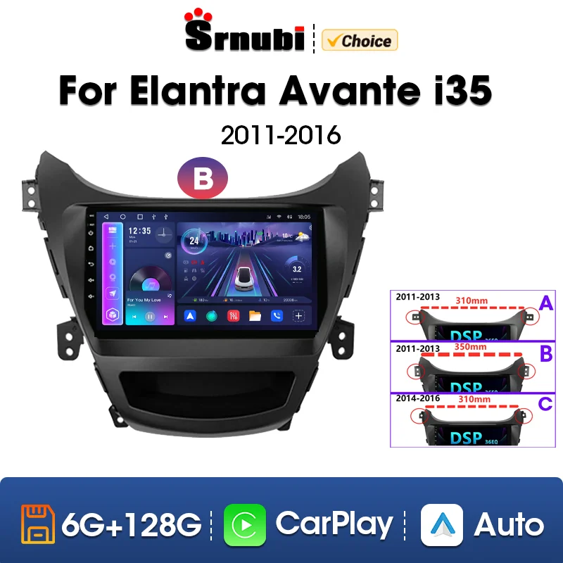

Srnubi Android 12 Car Radio For Hyundai Elantra Avante I35 2011 - 2016 Multimedia Player 2 din Carplay Stereo dvd GPS Head unit
