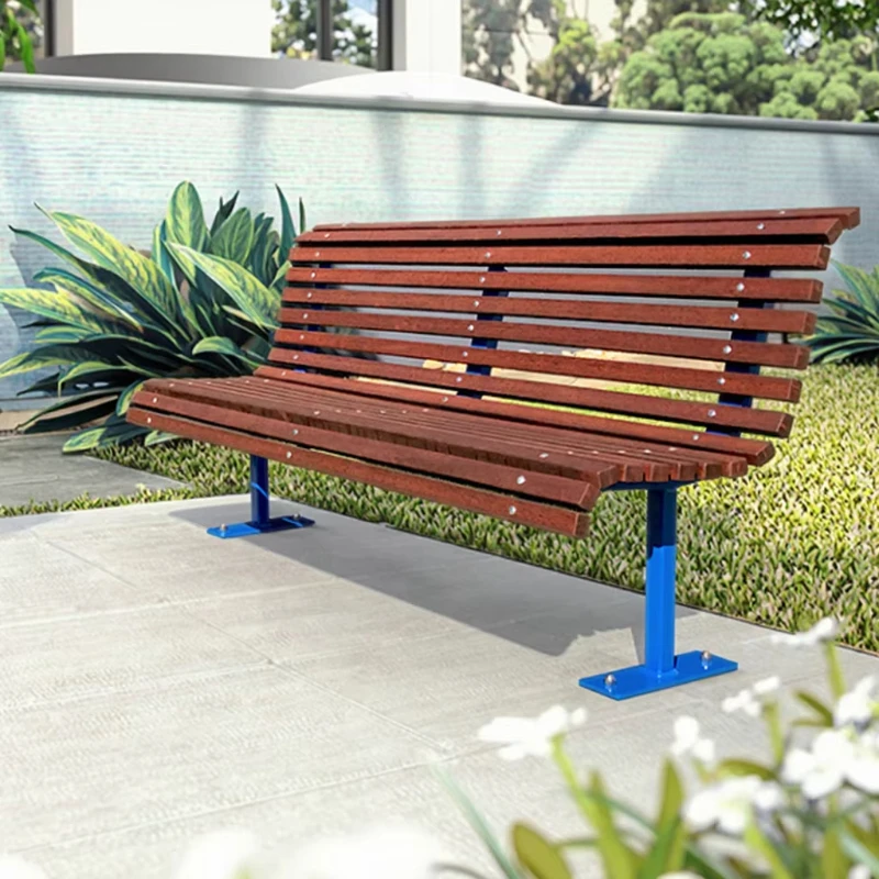 High quality outdoor bench wooden slats seat top steel frame armrest outdoor bench bracket hotel residential garden bench
