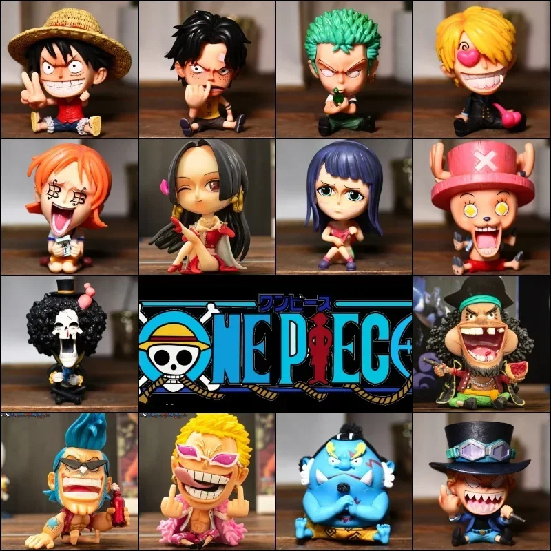 One Piece Anime Handheld Action Figures para Crianças, Luffy, Zoro, Sanji, Q Version, Modelo de Brinquedos, Desktop Ornamentos, Presentes de Aniversário