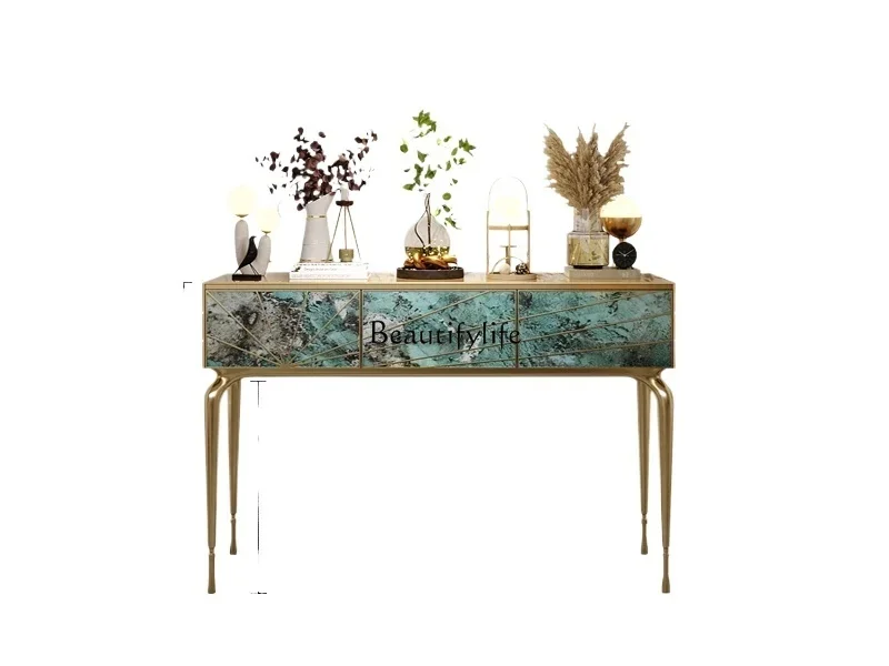 

ls 27Italian entrance platform green luxury stone entrance entrance cabinet light luxury display cabinet high-end