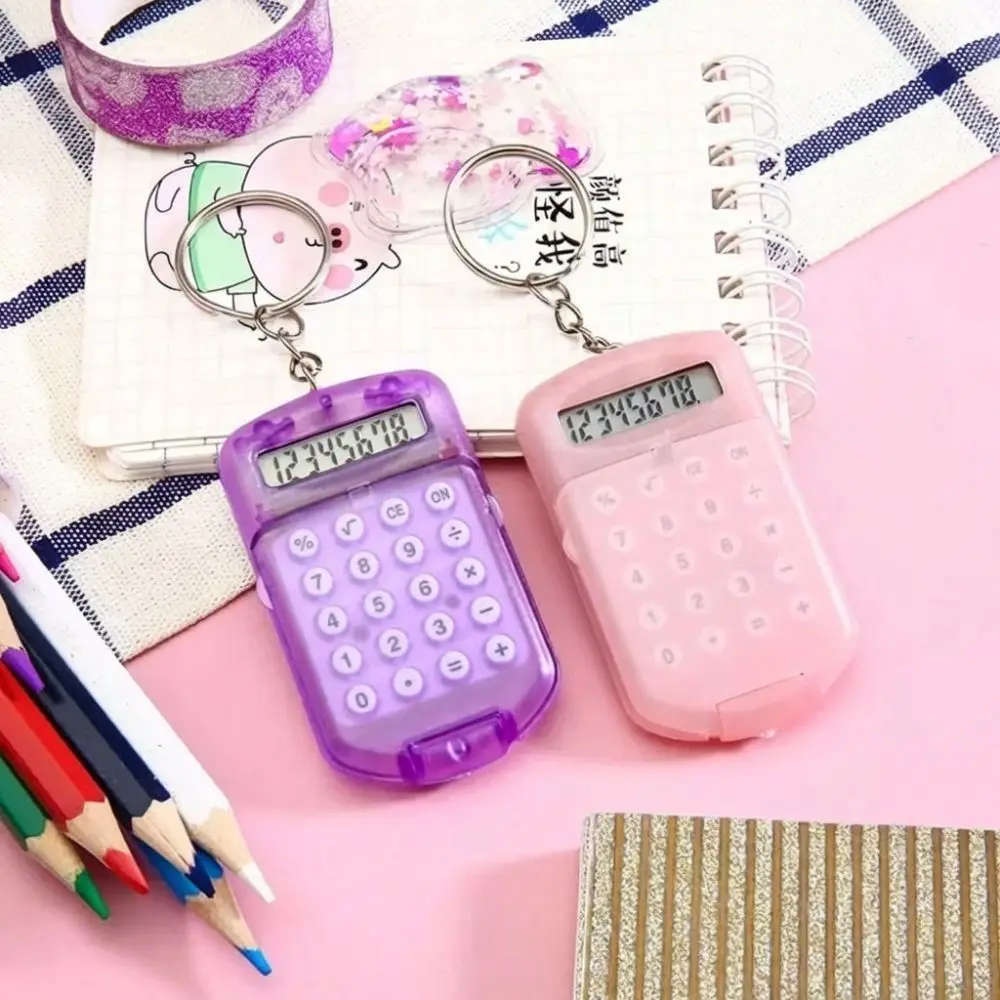 Portable Creative Calculator 8 Digits Display Multifunctional Key Chain Lightweight Mini School Supplies Student