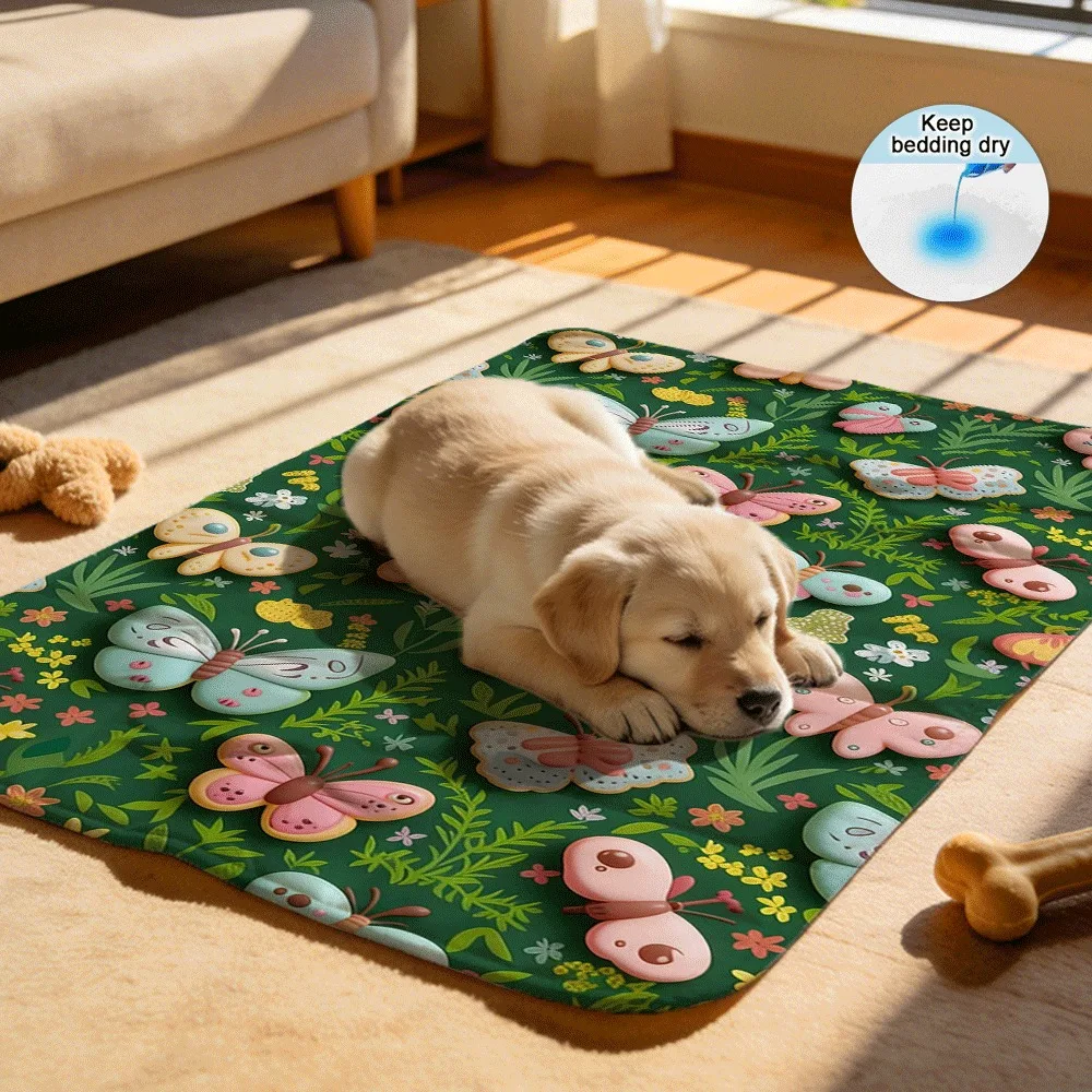 Clay‑Style Butterfly Garden Reusable Senior Dog Underpads Washable Absorbent for Incontinence Elderly Pets