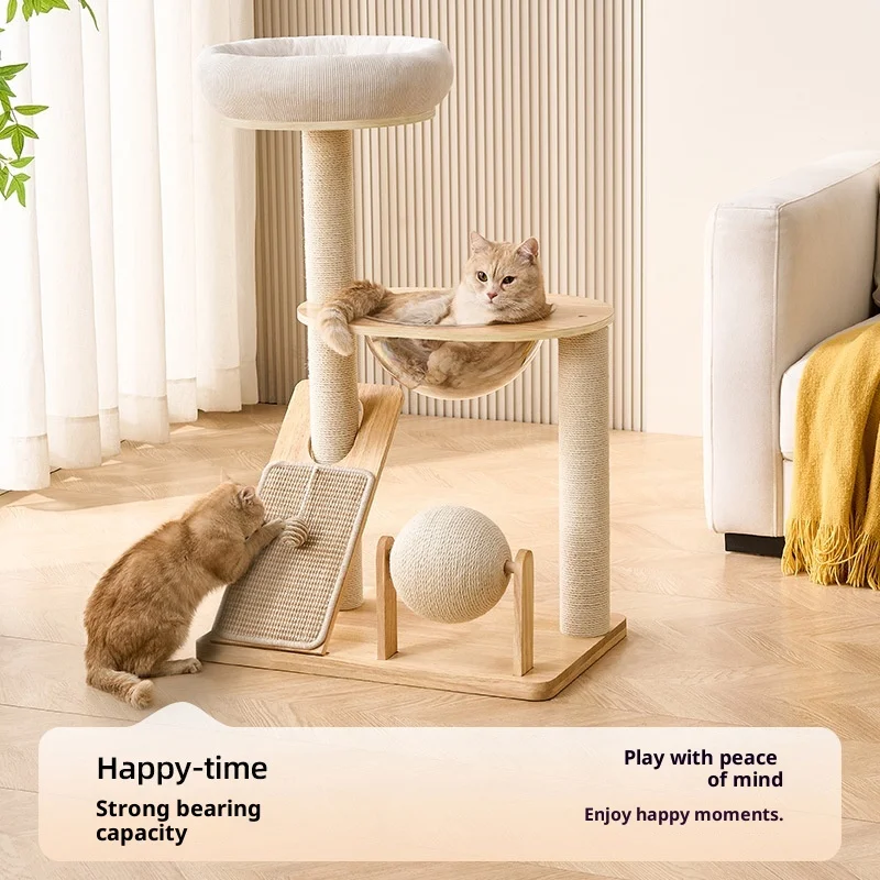 Árbol rascador de madera compacto para gatos con cama integrada - imagen 2