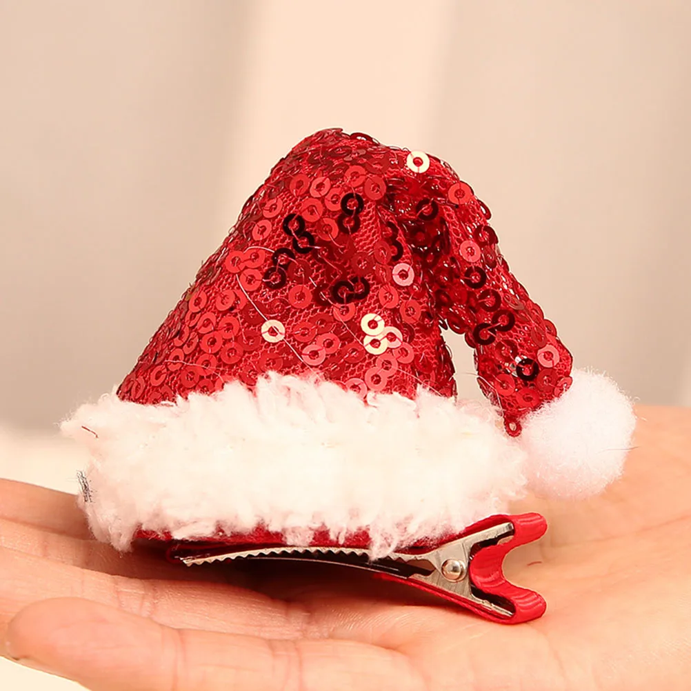 

3pcs Santa Hat Clips Christmas Hairpins Alligator Clip Sequin Barrettes Party Accessories Kids Adults Red Non-Slip Hair Bows