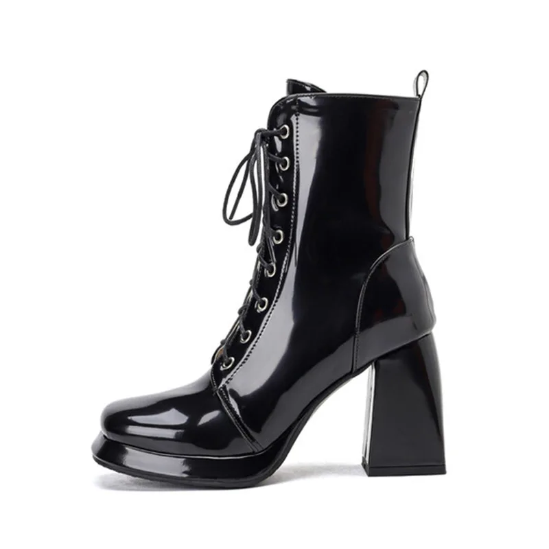 Platform Women Ankle Boots Custom Lace-up Short Botas Ladies Elegant High Heel Shoes Winter Black White Women Footwear WSH4988
