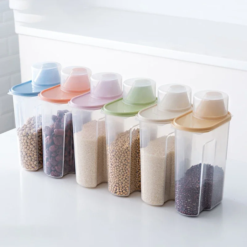 

PP Food Storage Box Plastic Clear Container Set with Pour Lids Kitchen Storage Bottles Grains Tank 1.9L-2.5L Random Color