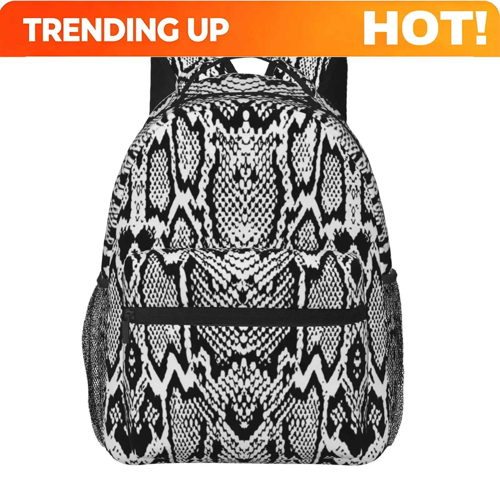 Custom Bag 1pc Black And White Snake Pattern Backpack - Large Capacity Double Mesh Laptop Bag With Zipper Closure, Lightweight &