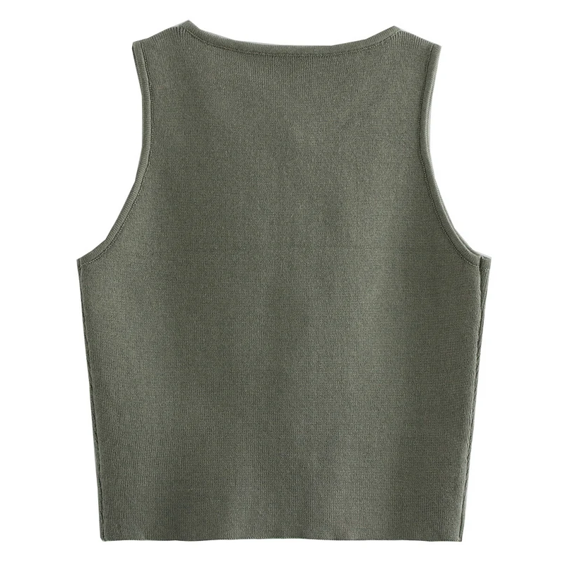 HXAO Rhinestones Button Vests Women\'s Vest Crop Knit Top Women O-Neck Sleeveless Short Sweater New In Knitwear Eleagnt Waistcoat